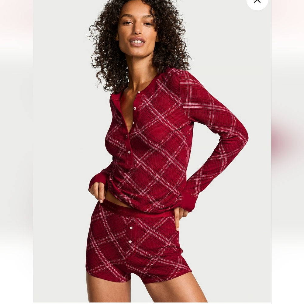 New Victoria Secret Soft Thermal Henley Short Pajama Set